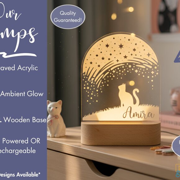 Personalized Cat Night Light – Custom LED Lamp Kids Room Decor - Picture 3 of 8